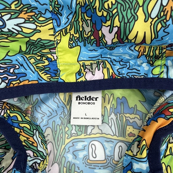 Bonobos Fielder Anorak Windbreaker Jacket Mens L Packable Hooded Blue Green - Picture 7 of 11